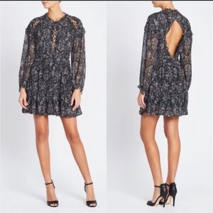 IRO Darling Long Sleeve Open Back‎ Printed Mini Dress Size 38 (6)